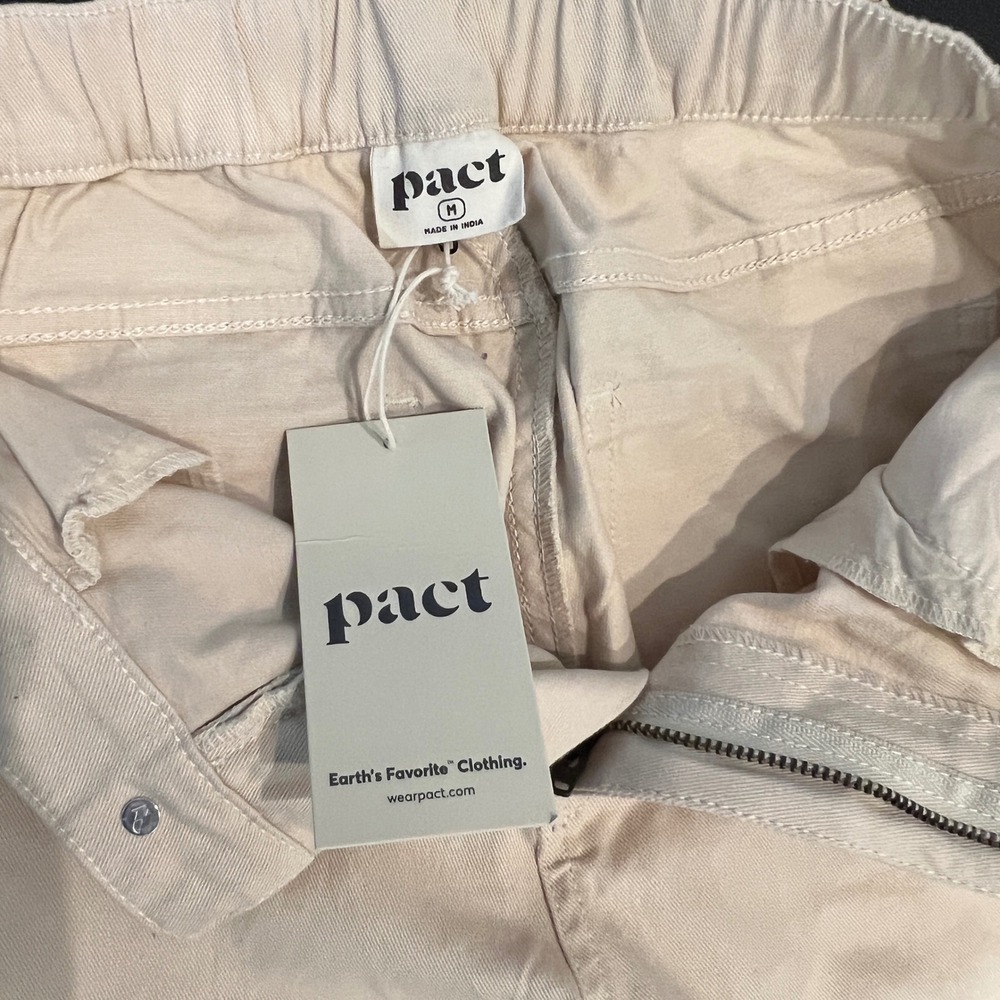 Pact Organic Cotton Wide Leg Pants Tan Beige Size M Sustainable Stretch - Picture 4 of 9
